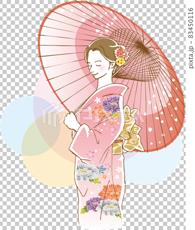 和傘をさしている振袖を着た若い女性のイメージイラスト 和傘をさしている振袖を着た若い女性のイメージイラスト 83450116
