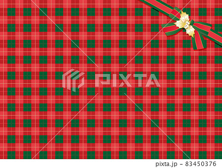 クリスマス風リボン（斜め）と赤いタータンチェックな背景素材の