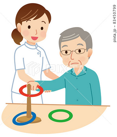 リハビリをする高齢者 作業療法 介護のイラスト素材