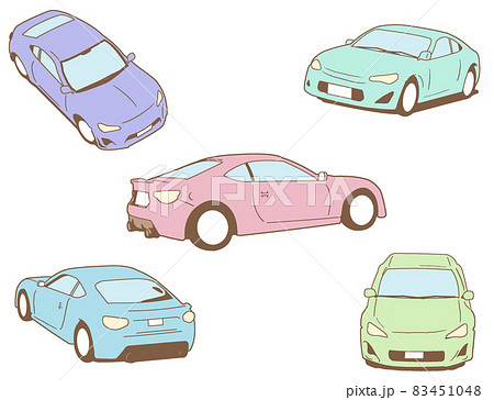 カラフルな自動車のイラスト素材5台 83451048