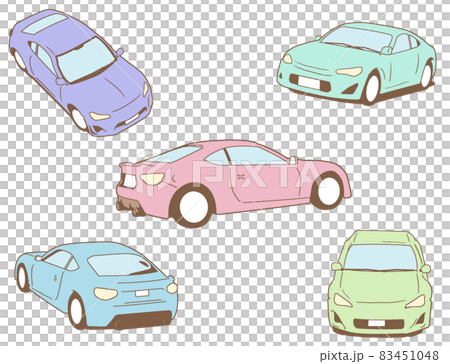 カラフルな自動車のイラスト素材5台 83451048