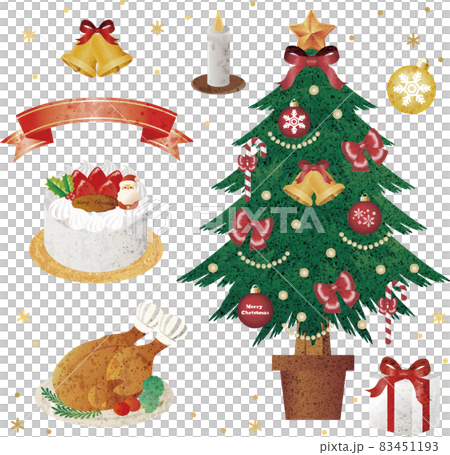 Christmas Christmas tree roast chicken cake party gift watercolor illustration set Christmas Christmas tree roast chicken cake party gift watercolor illustration set 83451193