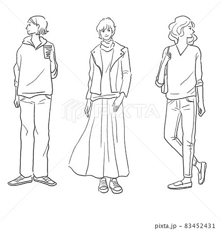 冬服のおしゃれな女性の線画ベクター 冬服のおしゃれな女性の線画ベクター 83452431