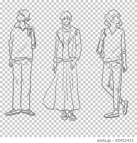 冬服のおしゃれな女性の線画ベクター 冬服のおしゃれな女性の線画ベクター 83452431