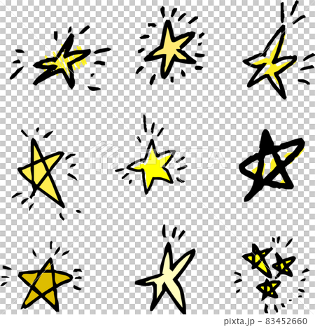 子供が描いた輝く星の落書き キラキラ星 セットのイラスト素材