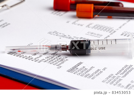 Coronavirus diagnostic and treatment concept. Laboratory table close up Coronavirus diagnostic and treatment concept. Laboratory table close up 83453053