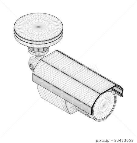 Wireframe cctv camera from black lines isolated on white background. Isometric view. 3D. Vector illustration 83453658