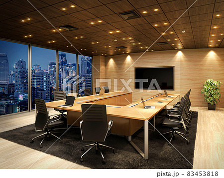 夜景がきれいなオフィス会議室 83453818