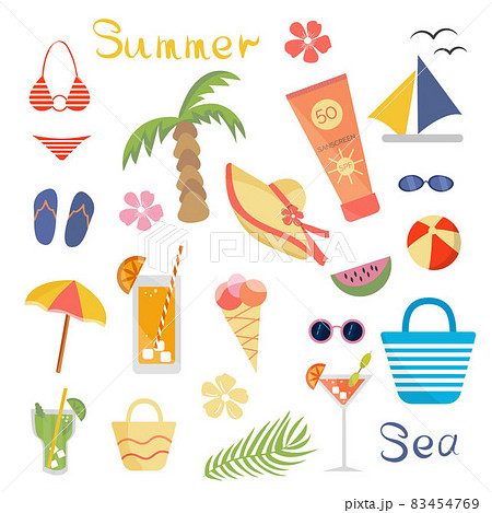 Beach accessories set for summer holidays, icons  83454769
