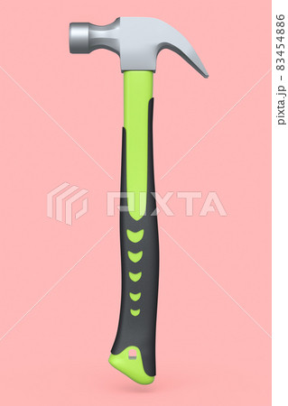 Black and green hammer with a rubberized handle isolated on pink background 83454886