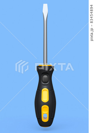 Black and yellow screwdriver isolated on blue background Black and yellow screwdriver isolated on blue background 83454894
