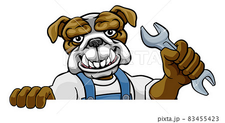 Bulldog Plumber Or Mechanic Holding Spanner Bulldog Plumber Or Mechanic Holding Spanner 83455423