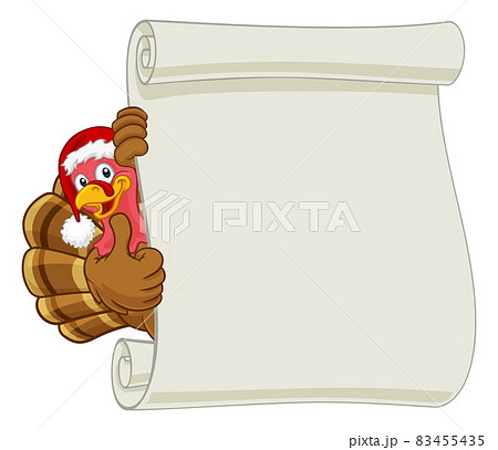 Turkey Santa Hat Christmas Cartoon Scroll Sign 83455435