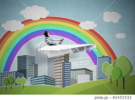 Aircraft pilot sitting in paper plane Aircraft pilot sitting in paper plane 83455532