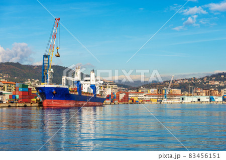 Container Ship and Cranes in the Port of La Spezia - Liguria Italy Container Ship and Cranes in the Port of La Spezia - Liguria Italy 83456151