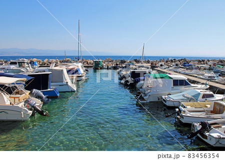 View from Icici's seaside promenade, harbor, Adriatic coast, Kvarner bay, city details, Croatia View from Icici's seaside promenade, harbor, Adriatic coast, Kvarner bay, city details, Croatia 83456354