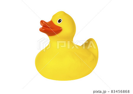 Yellow plastic rubber duck cut out and isolated 83456868