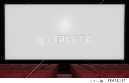 white cinema screen and red seats in the hall.3d rendering. 83458185