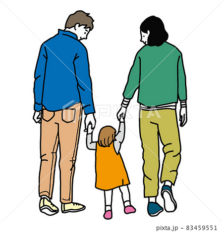子供と手をつないで歩く家族のベクターイラストのイラスト素材