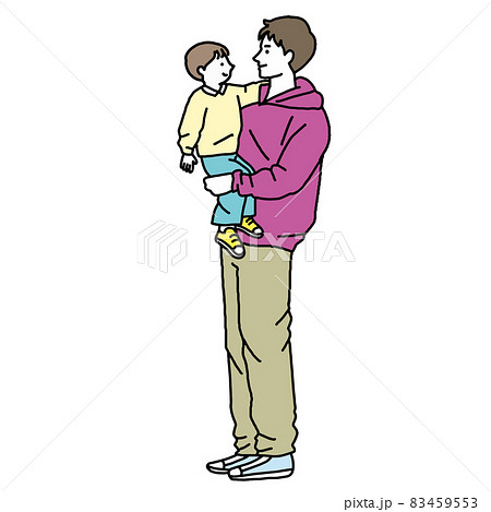 子供を抱っこする父親のベクターイラストのイラスト素材 [83459553