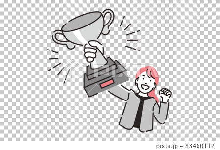 人物 トロフィーを持つビジネスパーソン女性 83460112