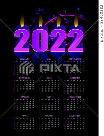Calendar for 2022 on the background of burning candle numbers. Vector Calendar for 2022 on the background of burning candle numbers. Vector 83460282