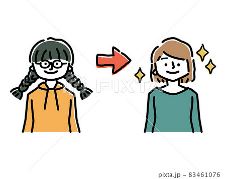 イメージチェンジをした女性のイラストのイラスト素材
