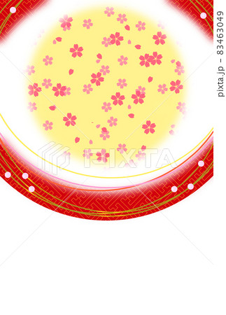 はがきテンプレート　丸の赤の紗綾と桜の和柄背景 83463049