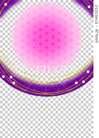 はがきテンプレート　円の紫の七宝とピンクの麻の葉の和柄背景 83463052
