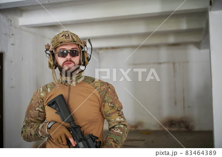 modern warfare soldier portrait in urban environment modern warfare soldier portrait in urban environment 83464389