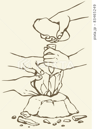 Vector illustration. Primitive people make stone tools 83465249