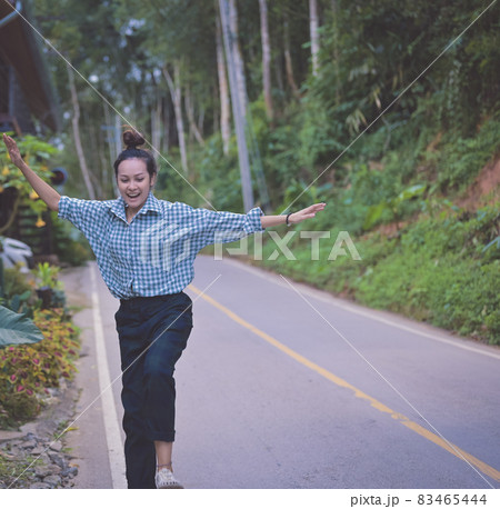 Series photo young woman run and play in joyful emotion Series photo young woman run and play in joyful emotion 83465444