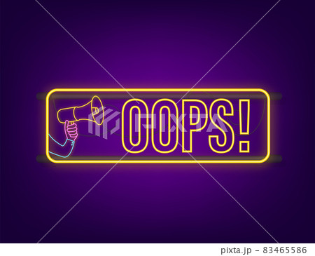 Hand Holding Megaphone with Oops. Megaphone banner. Web design. Vector stock illustration 83465586