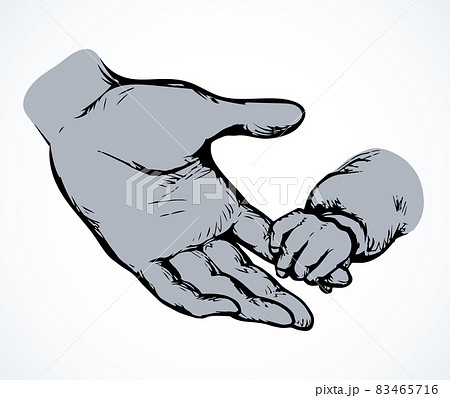 Children's hand holds on to mother's arm. Vector drawing 83465716