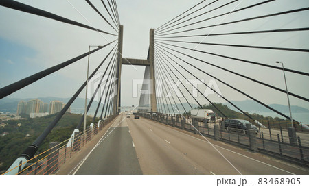 Movement on the Tsing Ma Bridge in Hong Kong on the way to the airport. Movement on the Tsing Ma Bridge in Hong Kong on the way to the airport. 83468905