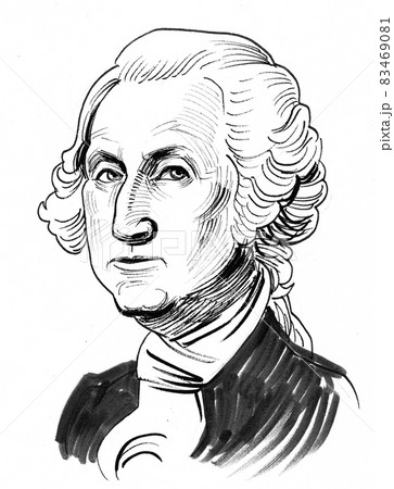 American president George Washington. Ink black and white drawing 83469081