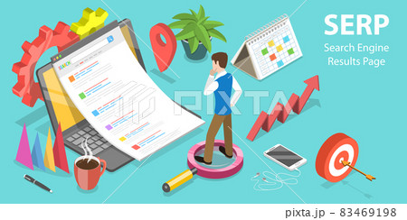 3D Isometric Vector Conceptual Illustration of SERP - Search Engine Result Page. 83469198