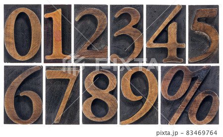 isolated numbers in wood type 83469764