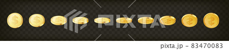 Golden money set. Set of rotating gold coins. 83470083