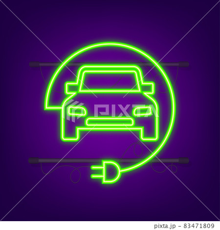 Electric vehicle charging station icon. Ev charge. Electric car. Neon icon. Vector illustration 83471809