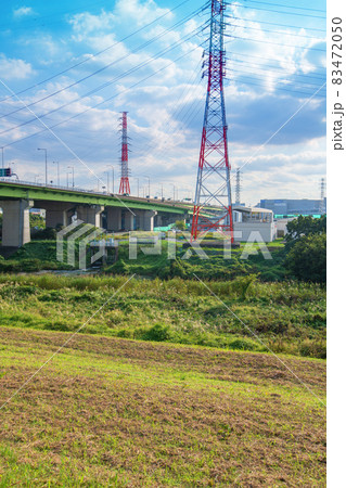 さきたま大橋　新河岸川方向　土手から秋の景色　　　 83472050