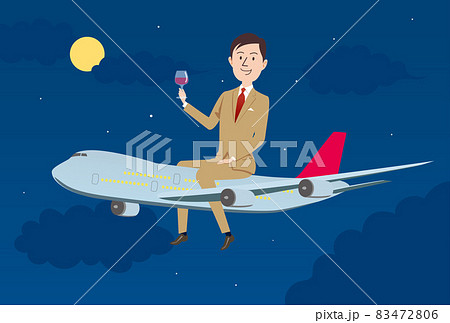快適な飛行機の旅 機内でワインを楽しむのイラスト素材 快適な飛行機の旅 機内でワインを楽しむのイラスト素材