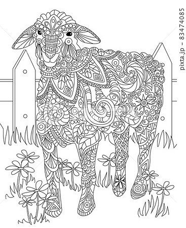 Large Drawing Of A Sheep Standing Alone Inside The Fence Waiting For Shephered. Big Lamb Line Drawing Waiting On His Own Surrounded By Wood Railings. Large Drawing Of A Sheep Standing Alone Inside The Fence Waiting For Shephered. Big Lamb Line Drawing Waiting On His Own Surrounded By Wood Railings. 83474085