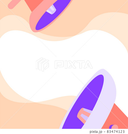 Pair Of Large Megaphone Drawing Making Wonderful New Announcement In A Chat Cloud. Big Bullhorns Drawing Producing Amazing Late Advertisement With Blank Smoke. 83474123