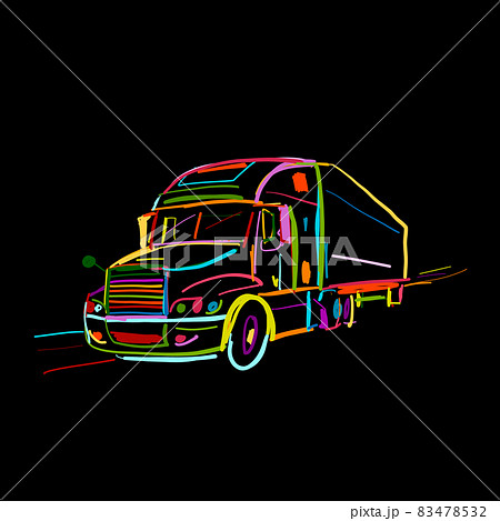 Truck illustration. Carriage of goods. Sketch for your design 83478532