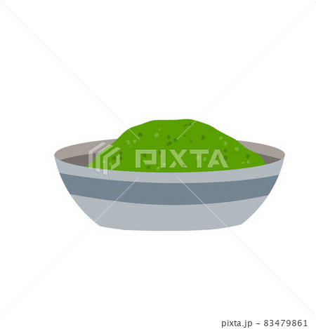 Chlorella. Green algae powder. Organic diet and super food. Flat cartoon illustration isolated on white Chlorella. Green algae powder. Organic diet and super food. Flat cartoon illustration isolated on white 83479861
