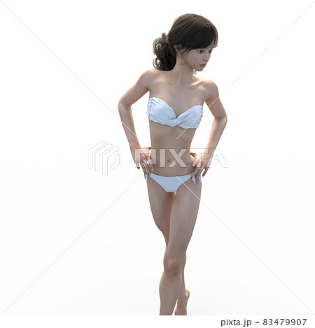 白い水着の女性　　perming3DCG　イラスト素材 83479907