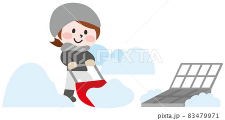 除雪をする女性と流雪溝のイラスト 除雪をする女性と流雪溝のイラスト 83479971