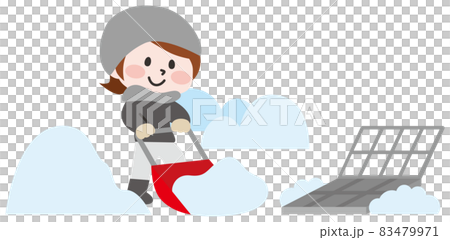 除雪をする女性と流雪溝のイラスト 除雪をする女性と流雪溝のイラスト 83479971