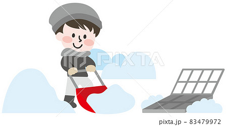 除雪をする男性と流雪溝のイラスト 83479972